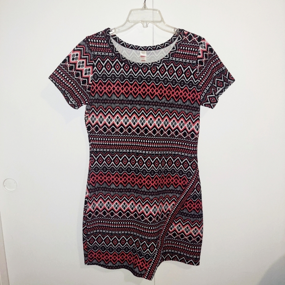 Bongo Short Sleeve Mini Geometric Print Bodycon Dress, XL